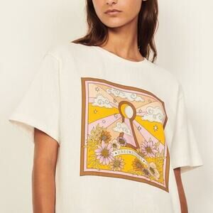 Sandro NWT Etoile Floral Print Organic Cotton T-Shirt Size 0 Love Dreamers Retro